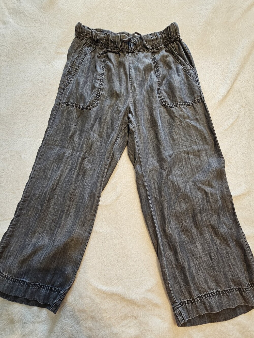 Splendid Womens Medium 100% Lyocell Wide Leg Cropped Pants Drawstring Grey Euc
